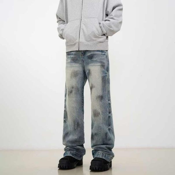 Men's Clothing Washed Denim Jeans Men's Washed Denim Jeans - Classic American Retro Straight Loose Fit Casual Pants For All Seasons (Blue, S-3XL)_mkmklike.com