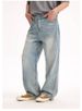 Men's Clothing Classic And Versatile Cleanfit Washed Distressed Straight Leg Jeans, Light Blue Raw Denim, Unisex._mkmklike.com
