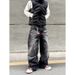 Men's Clothing Unisex Black Washed Straight Leg Jeans Messy Claw Mark Whiskered Clean Fit Pants For Men_mkmklike.com