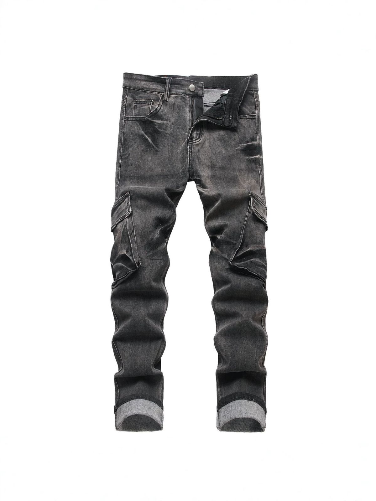 Men's High-Street Fashion Multi-Pocket Cargo Jeans Workwear Denim Pants for Casual Street Style_mkmklike.com