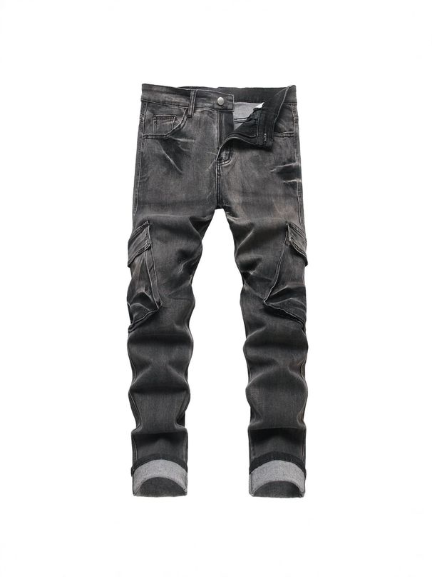 Men's High-Street Fashion Multi-Pocket Cargo Jeans Workwear Denim Pants for Casual Street Style_mkmklike.com