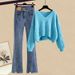 Women's Clothing Knitted Sweater & Jeans Two-Piece Set Plus Size Autumn Knitted Sweater & Ripped Jeans Two-Piece Set – Soft Style Slimming Outfit_mkmklike.com