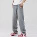Men's Clothing Blue Jacquard Full Print Flared Jeans Oversize Pants Trendy Brand Cool Street Men's Workwear Straight Pants_mkmklike.com