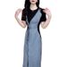 Summer 2025 Round Neck Spliced Dress For Women, Color Blocked Short Sleeved Zipper Waist Cinching Slimming Denim Casual_mkmklike.com