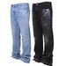 Men's Straight Leg Jeans, Black Distressed Frayed Hem Denim Pants, Streetwear Fashion Casual TrousersMen's Straight Leg Jeans, Black Distressed Frayed_mkmklike.com