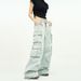 Unisex American Style Retro Blue Wide Leg Cargo Pants Multi Pocket Jeans Couple's Trendy European Design Men's Denim_mkmklike.com
