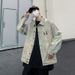 Loom High Street Hong Kong Style Cross Retro Lapel Denim Men's European A American Jacket Couple Casual Workwear Trey_mkmklike.com