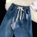 Spring Nine Cent 2025 New Korean Edition Elastic Waist Loose Versatile Jeans Men's Straight Drawstring Casual Pants_mkmklike.com