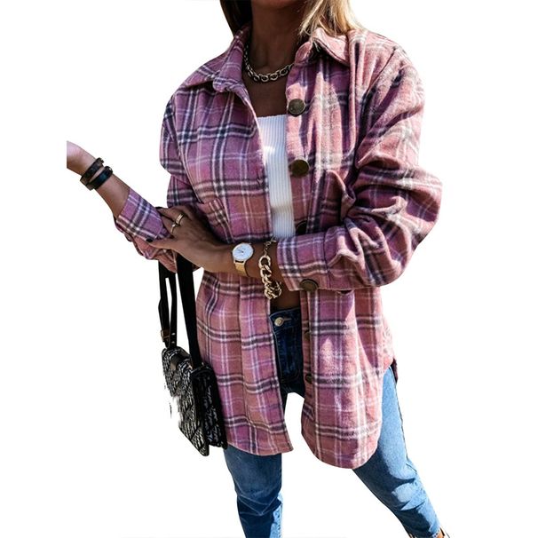 Women's Clothing plaid shirt autumn and winter new loose mid length woolen coat_mkmklike.com