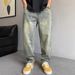 "Men's Vintage Washed Distressed Jeans – Loose Fit Straight Leg Tapered Denim Pants With Splatter Paint Design"_mkmklike.com