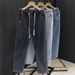 Men's Retro Elastic Waist Jeans Korean Style Straight Leg Loose Fit Trendy Wide Leg Casual Pants For Teenagers_mkmklike.com