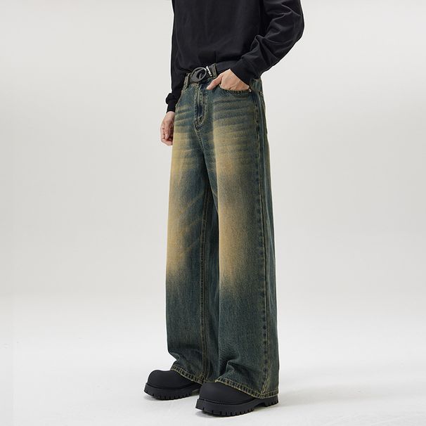Men's Four-drive DNU A-type Straight Jeans Men's Loose Wide-leg Floor-mopping Long Pants_mkmklike.com