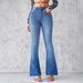 "Retro Flared Jeans For Women - High Waist Slim Fit Denim Pants With Vintage Horseshoe Design - Comfortable Cotton Stretch Fabric"_mkmklike.com