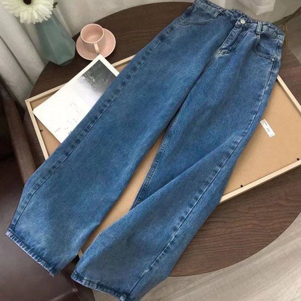 Women's Clothing Straight High Waist Jeans For Female Students Loose Retro Wide Leg Bf Hyuna Style Mopping Pants_mkmklike.com