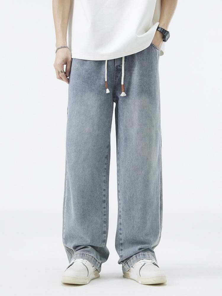 Classic Side-Stripe Jeans For Men - Washed Straight-Leg Fleece-Lined Winter Pants (Retro Wide-Leg Cotton Denim)_mkmklike.com