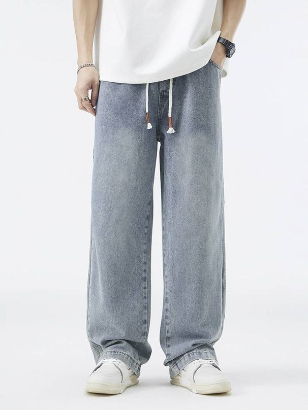 Classic Side-Stripe Jeans For Men - Washed Straight-Leg Fleece-Lined Winter Pants (Retro Wide-Leg Cotton Denim)_mkmklike.com