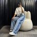 Women's Clothing Vintage-Inspired Wide-Leg Jeans With Contrast Side Seam & Fringe Details – Retro High Waist Flared Pants For Women, Boho Chic Denim_mkmklike.com