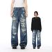 Men's Clothing Men's Distressed Denim Jeans - Retro Loose Straight Leg Trousers With Multiple Rips & Vintage Wash_mkmklike.com