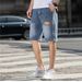 Men's Korean Style Ripped Slim Fit Denim Shorts Summer Thin Casual Trendy Brand Mid Waist Five Point Breeches_mkmklike.com