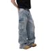 Tide Brand American Washed Multi-pocket Splicing Design Sense Tooling Jeans Men's And Women's Street Versatile Straight Trousers_mkmklike.com