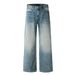 Washed Distressed White Denim Punk Street Style Pocket Cargo Straight Men's Vintage Ripped Wide-Leg Pants_mkmklike.com