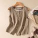 Women's Clothing new fashion short cotton and linen vest single layer vest retro casual ladies sleeveless cardigan top_mkmklike.com