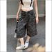 Women's Clothing Women's High-Waisted Wide Leg Cropped Pants Denim Retro Camouflage Straight Mid-Length Summer Style_mkmklike.com