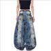 2027 Fashion European-USA Wasteland Style Post-Apocalyptic Stained Jeans Women Cotton Mid Waist Random Needle Embroidery Do Old Wide-Leg Denim Pants_mkmklike.com