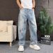 Men's Wide Leg Ripped Jeans American High Street Style Casual Spring Summer Trendy Loose Straight Polka Dots Jeans_mkmklike.com