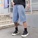 Men's Clothing New Fashion American Ripped Jacquard Denim Shorts Men Summer Loose Straight Washed Five Point Jeans Men_mkmklike.com