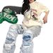 Women's Clothing Retro Destruction Scratched Horizontal Washing Old Fashion Brand Beggar Hiphop Slim Stretch Denim Trousers_mkmklike.com