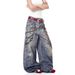 3D Chain Print Jeans Men's Streetwear – Straight-Leg, Oversized Cotton Trousers, High Waist, Washed Blue (S-XXXL)_mkmklike.com