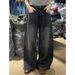Women's Clothing Women's Plus Size Rhinestone Jeans Starry Sky Design Heavy Duty Wide Leg Pants Loose Fit Curved Hem Autumn Winter Fashion_mkmklike.com