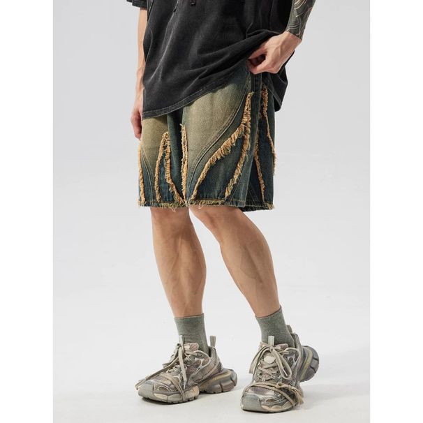 Men's Distressed Denim Shorts High Street American Retro Washed Loose Casual_mkmklike.com