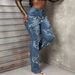 Vintage Stretch Denim Jeans For Women – Distressed Washed & Patchwork Design (XS-XXL, Mid-Rise, Retro Blue & Indigo)_mkmklike.com