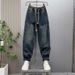 Men's Vintage Washed Blue Jeans – Relaxed Fit Dad Jeans With Multi-Pocket Design, Streetwear Essential (Blue, M-Xxxl)_mkmklike.com