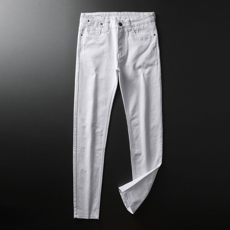 Men's Slim Fit Stretch Denim Jeans - Premium White Summer Lightweight Casual Trousers_mkmklike.com