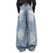 Women's Washed Retro Jeans - Loose BF Fit Wide Leg Casual Pants With Scimitar Design (High Street Style)_mkmklike.com
