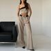 Women's color contrast vest wide leg suit pants fashion casual two sets_mkmklike.com
