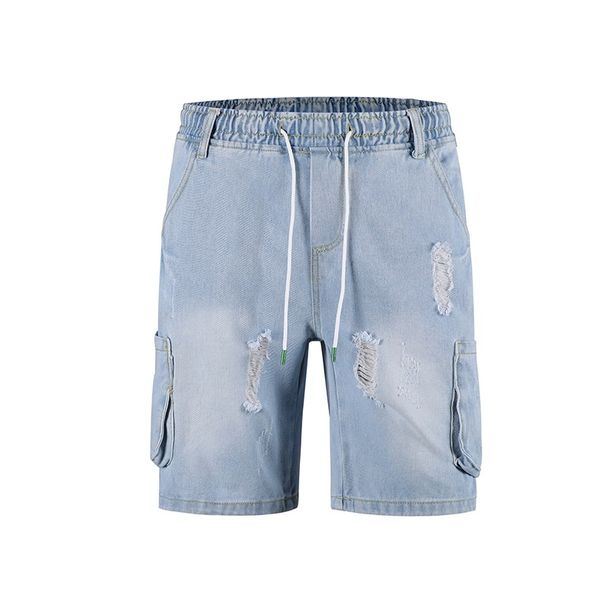 Men's Style Versatile Thin Loose Distressed Denim Shorts Summer Casual Straight Leg Mid Length Five Point Pants_mkmklike.com