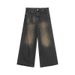 Small Niche Worn-Out Washed Straight Jeans For Men In Autumn, Loose And Versatile Wide Leg Floor Length Pants_mkmklike.com