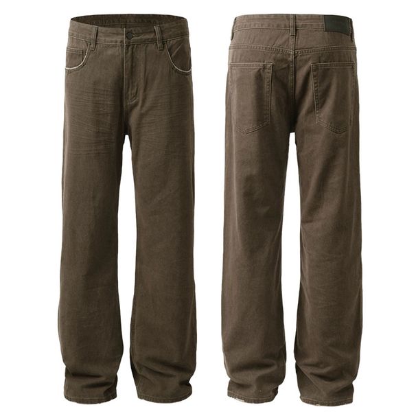 Men's Vintage High Street Cleanfit Jeans – Relaxed Straight-Leg Cotton Denim With Whisker & Distressed Details (Sizes 28-38)_mkmklike.com