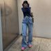 Women's Clothing Early Spring New Fashion Design Oblique Buckle High Waist Large Pocket Loose Straight Jeans_mkmklike.com
