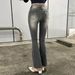 Slim Fit Black Wash Flared Jeans For Women – Vintage-Inspired High Waist, Stretch Denim With Distressed Hem Detailing_mkmklike.com