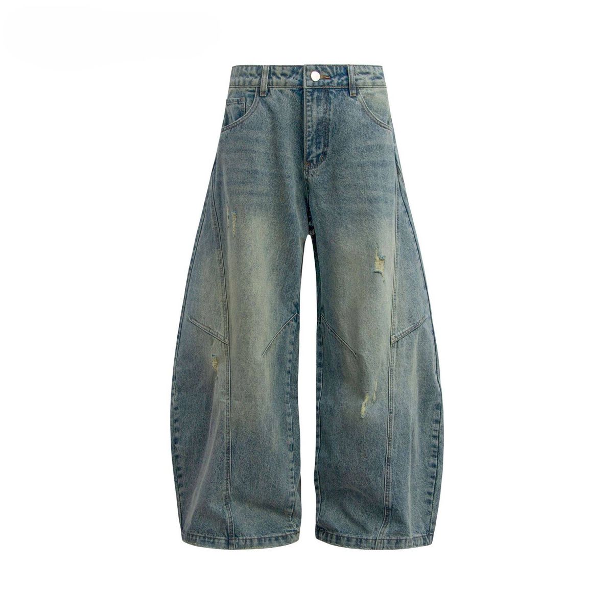 Men's Clothing Retro Washed Distressed Silhouette Scimitar Jeans Trendy Loose Banana Mopping Casual Long Trousers_mkmklike.com
