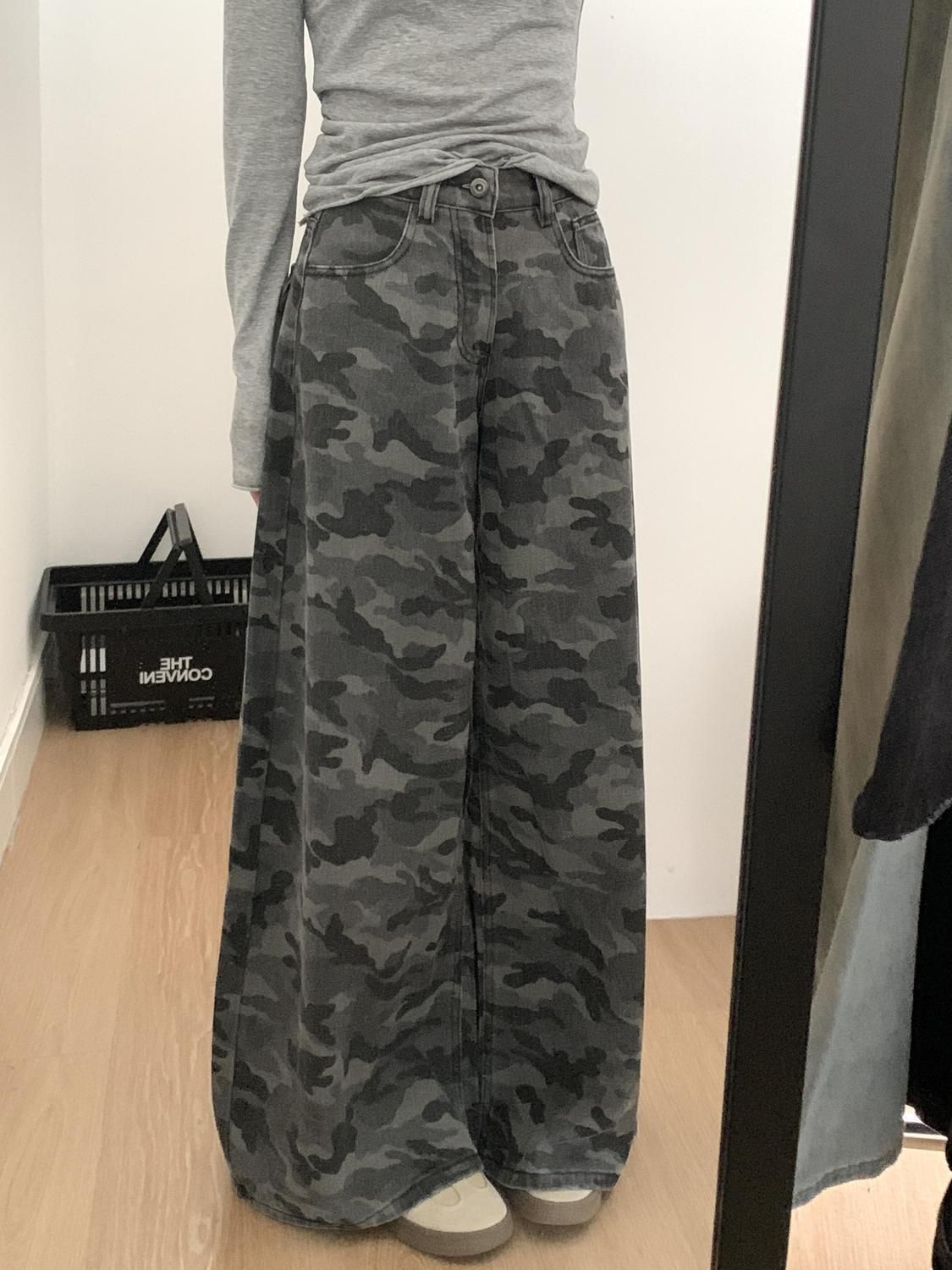 Retro Camouflage Wide-leg Jeans, Women's Jeans, High-waisted And Slimming, Suitable For Autumn And Winter Seasons._mkmklike.com