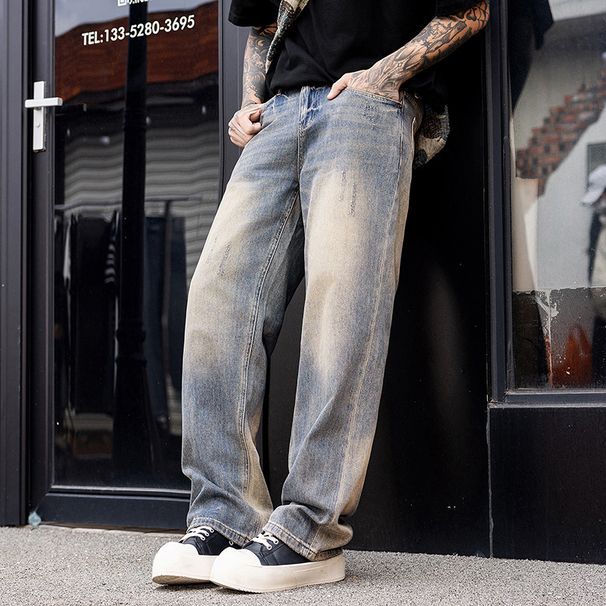 Men's Straight Leg Loose Distressed Casual Pants Retro Style Wide Leg New Style For Spring And Autumn_mkmklike.com