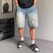 Men's Summer Denim Shorts Trendy Brand Ripped Patch Embroidered Handsome Straight Pants_mkmklike.com