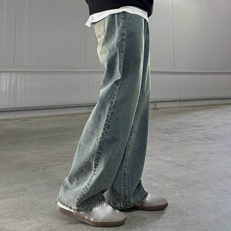 Men's Clothing Retro Washed Distressed Jeans Autumn Loose Wide Leg Straight Pants_mkmklike.com