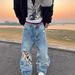 Men's Clothing Street Washed Distressed Ripped Jeans Men's Spring And Summer New Loose Straight Wide Leg Mopping Trousers_mkmklike.com